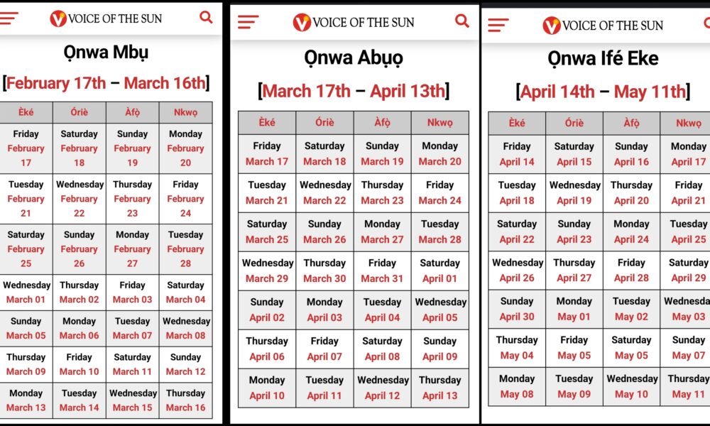 Igbo Calendar 2024 Voice Of The Sun