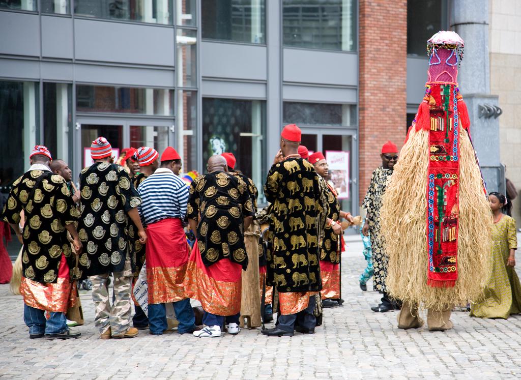 A collage of Igbo cultural symbols associated with different names